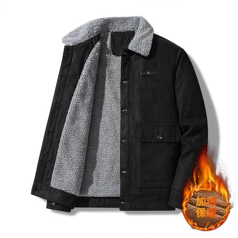 Men S Thick Fleece Lined Workwear Jacket Loose Fit Winter Coat