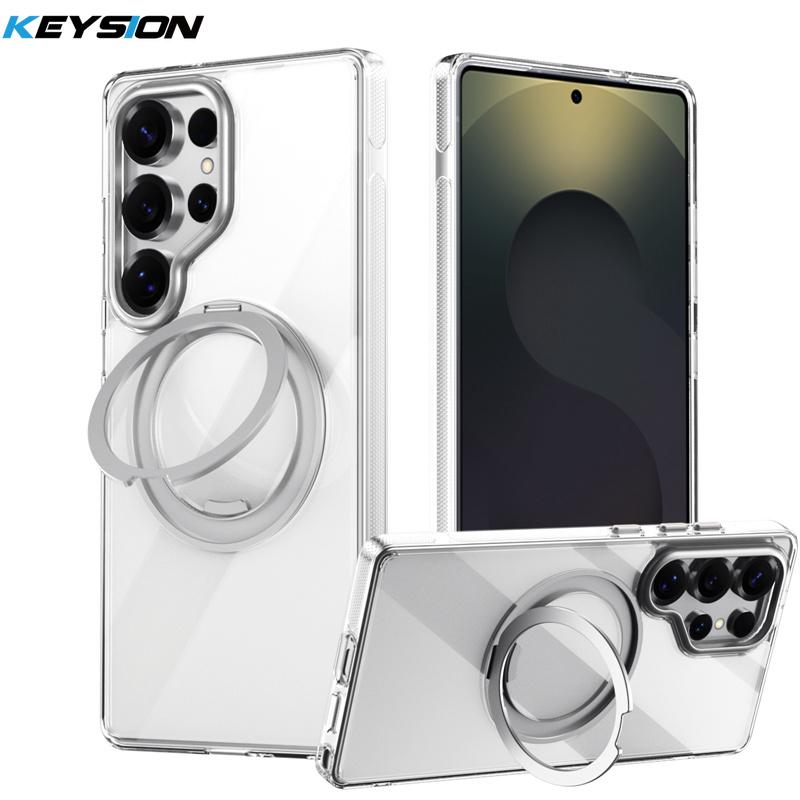 KEYSION N52 Magnetic 360° Ring Stand Case for MagSafe for Samsung Galaxy S25 Ultra 5G S25+ Matte Transparent Shockproof Phone Cover