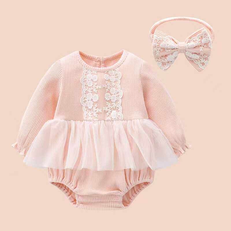 

Baby Romper Spring and Autumn Style for Girls, Long-Sleeve Triangle Bodysuit, Newborn Full-Month Princess One-Piece Crawling Outfit, Autumn Wear Pink (Send Hair Tie) 59 cm