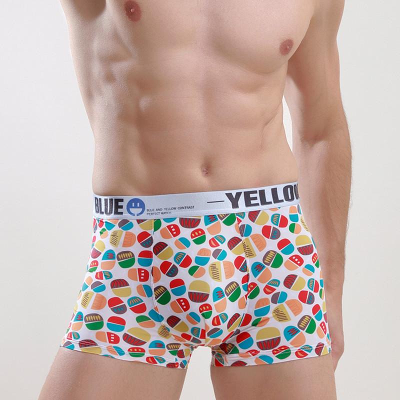New Men's Ice Silk Printing Flat Corner Panties Sexy Ultra-thin Breathable Four Corner Shorts Head