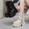 Módní kotníkové boty 13 cm Komínové boty Kožené boty z pravé hovězí kůže Nazouvací Dámské Podzimní Motorkářské Jarní Dámská Móda Mokasíny