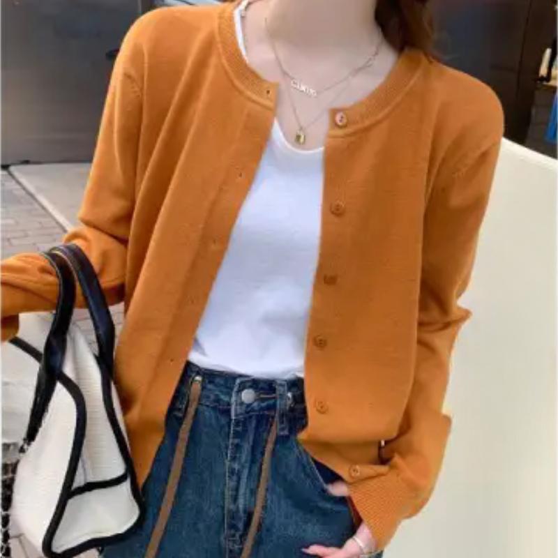 A New Style of Women's Knitted Cardigan Sweater Coat Paired with A Loose Top