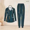 Women Plus Size Abstract Printed Nurse Scrub Set V Neck Long Sleeve Pocket Top Long Pants Two Piece