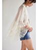 Women's Batwing Sleeve Mesh Cover-up: Spring/Summer Loose Beach Top with Lace Patchwork and Sun Protection.