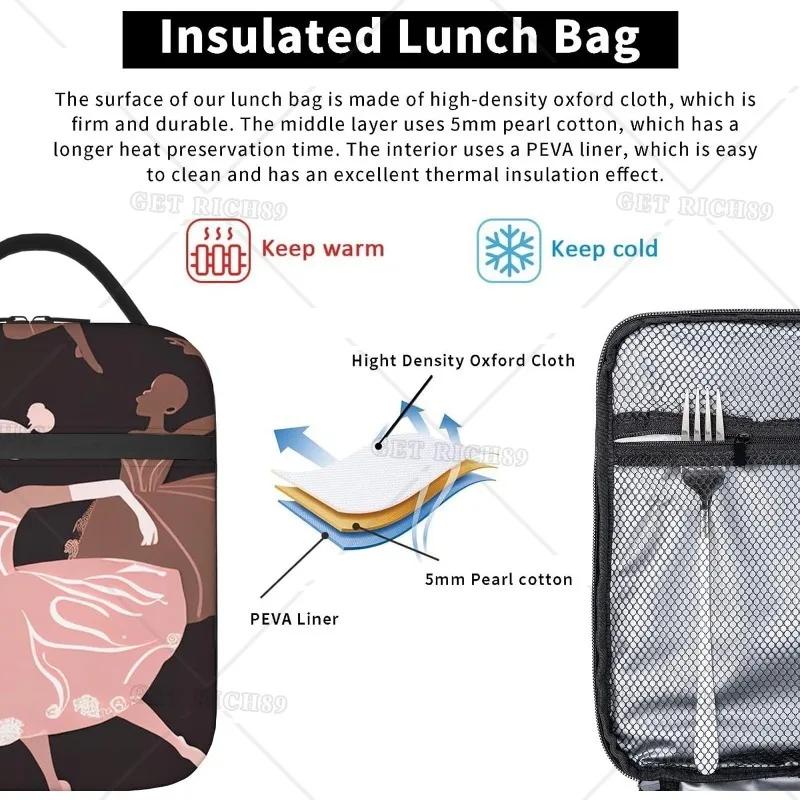 Ballerinas Dancing on A Pink Lunch Bag Women Lunch Box for Men Portable Cooler Tote Bag for Work Picnic Trave