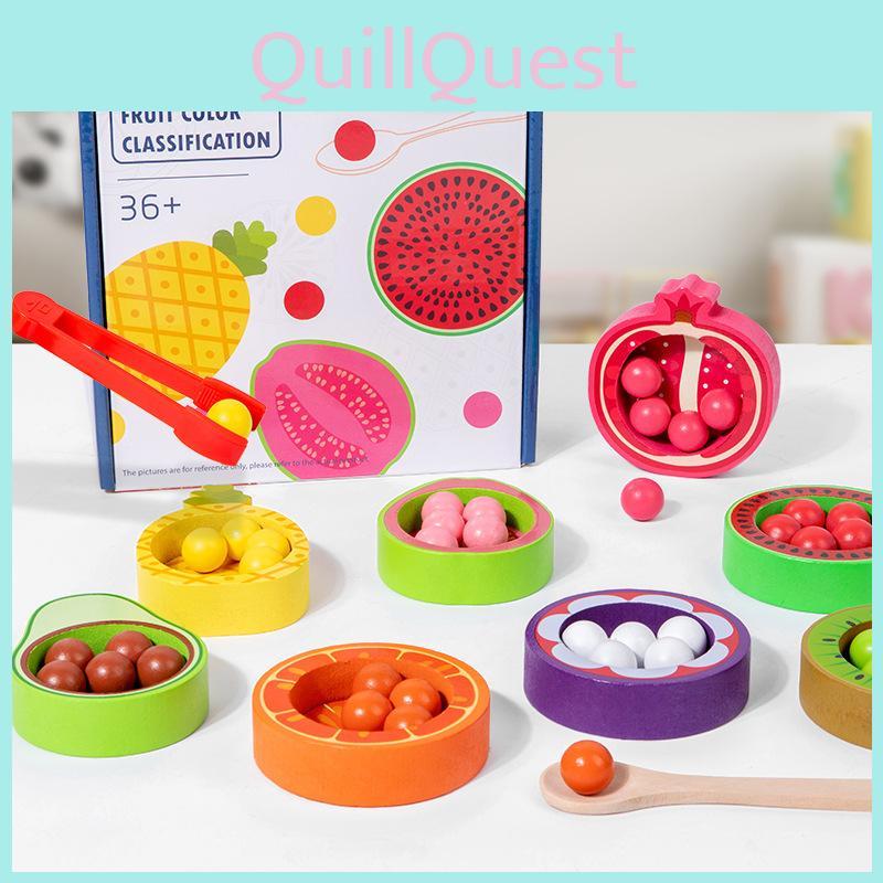 Color Wooden Educational Matching Toy With Fruit Bead Clips For Learning Early