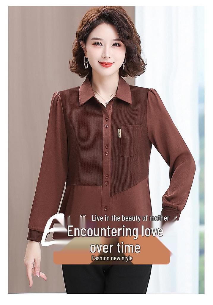 Spring Casual Polo Neck Shirt for Middle-Aged Mothers (40-49)