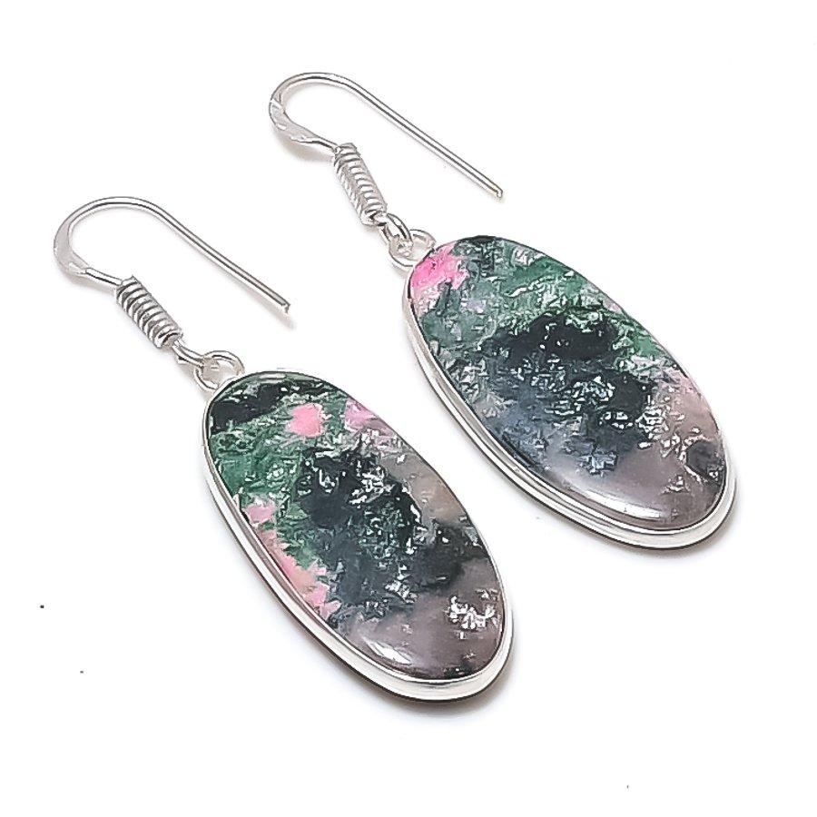 Натуральный Кобальтовый Камень Ручной Работы Серьга из Стерлингового Серебра 925 пробы 1.89  AEE-11098