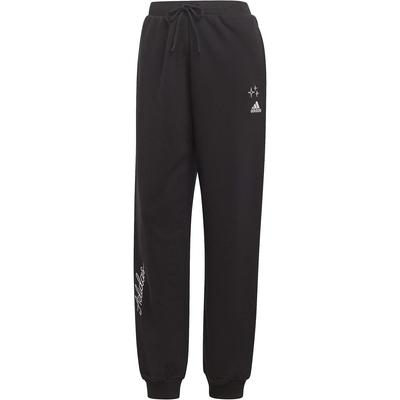 Solid Color Logo Drawstring Cuffed Knit Sports Pants Women Bottoms Black IJ8769