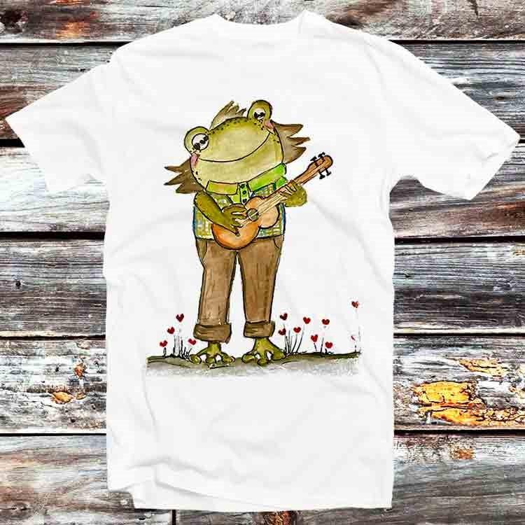 

Frog Toad Playing Guitar Banjo Musician Heart Flower T Shirt B1342 4XL