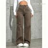 Womens High-Waisted Straight Leg Denim Jeans Classic Washed Vintage Style Wide Trousers Casual Office Wear