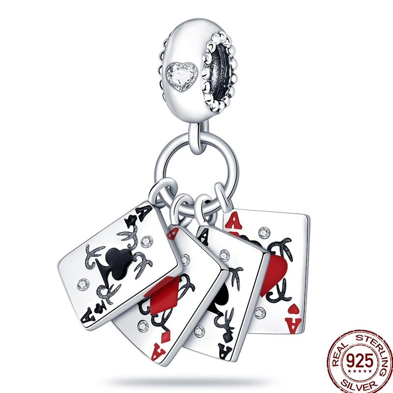 Copper Magician Circus Playing Cards Teddy Bear Charm Beads Suitable Fit Pan Original Bracelet Diy Jewelry