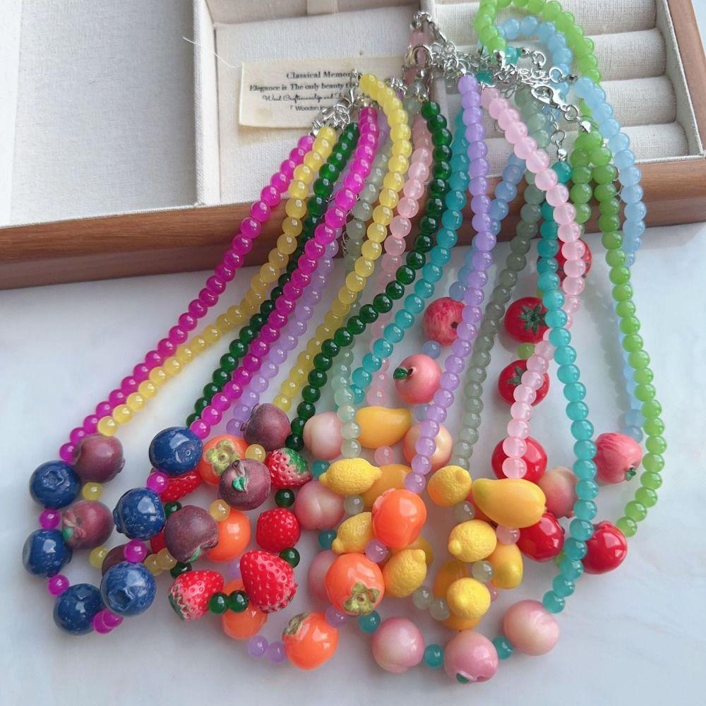 Resin Fruit Charms 3D Fruit Necklace 3D Beaded Design Resin Beaded Necklace Summer Jewelry