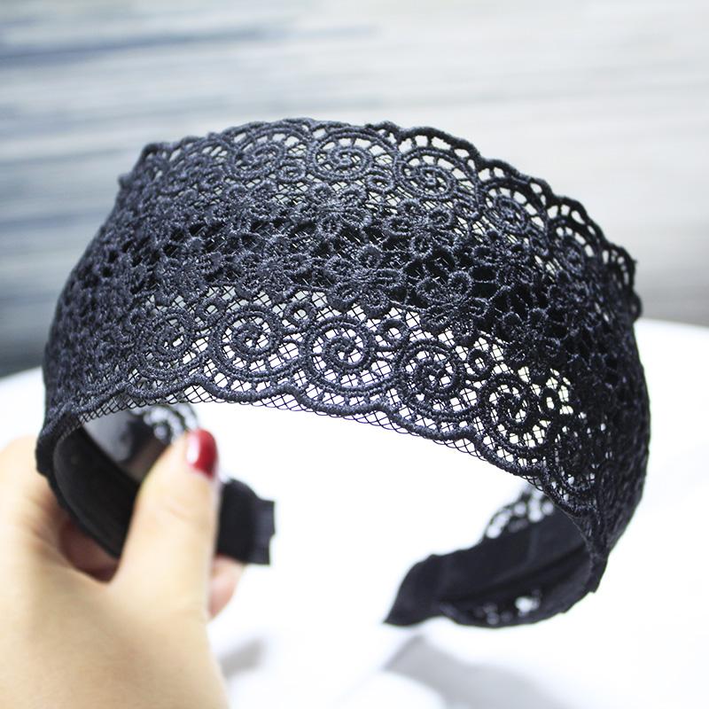 Lystrfac Vintage Wide Flower Lace Headband for Women Hairband Ladies Hair Loop Fabric Lace Female Hair Accessories