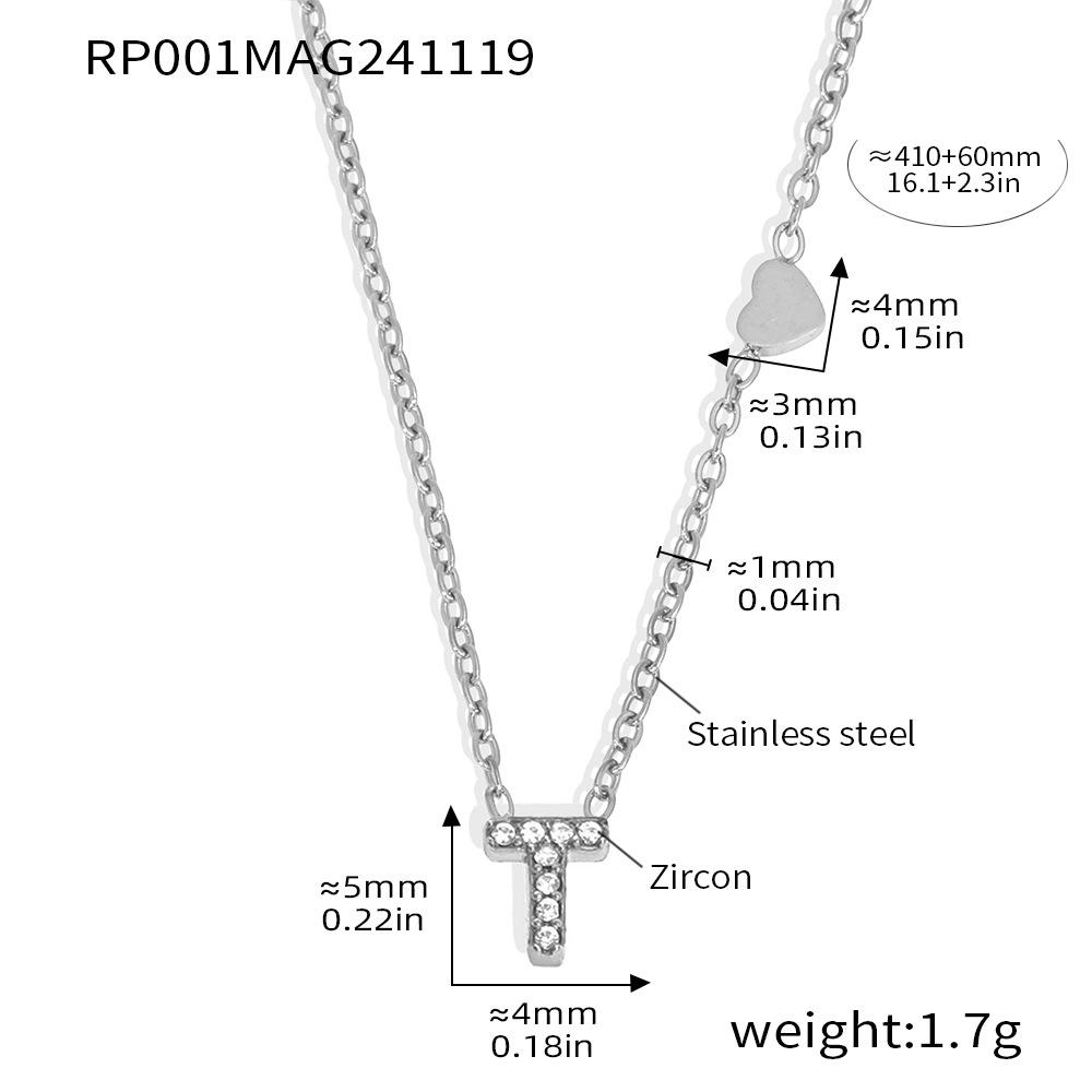 Oumeika Titanium Steel Jewelry Set: 26 Zircon-Inlaid Letters, PVD Gold-Plated Necklace, Bracelet, Earrings, and Ring.