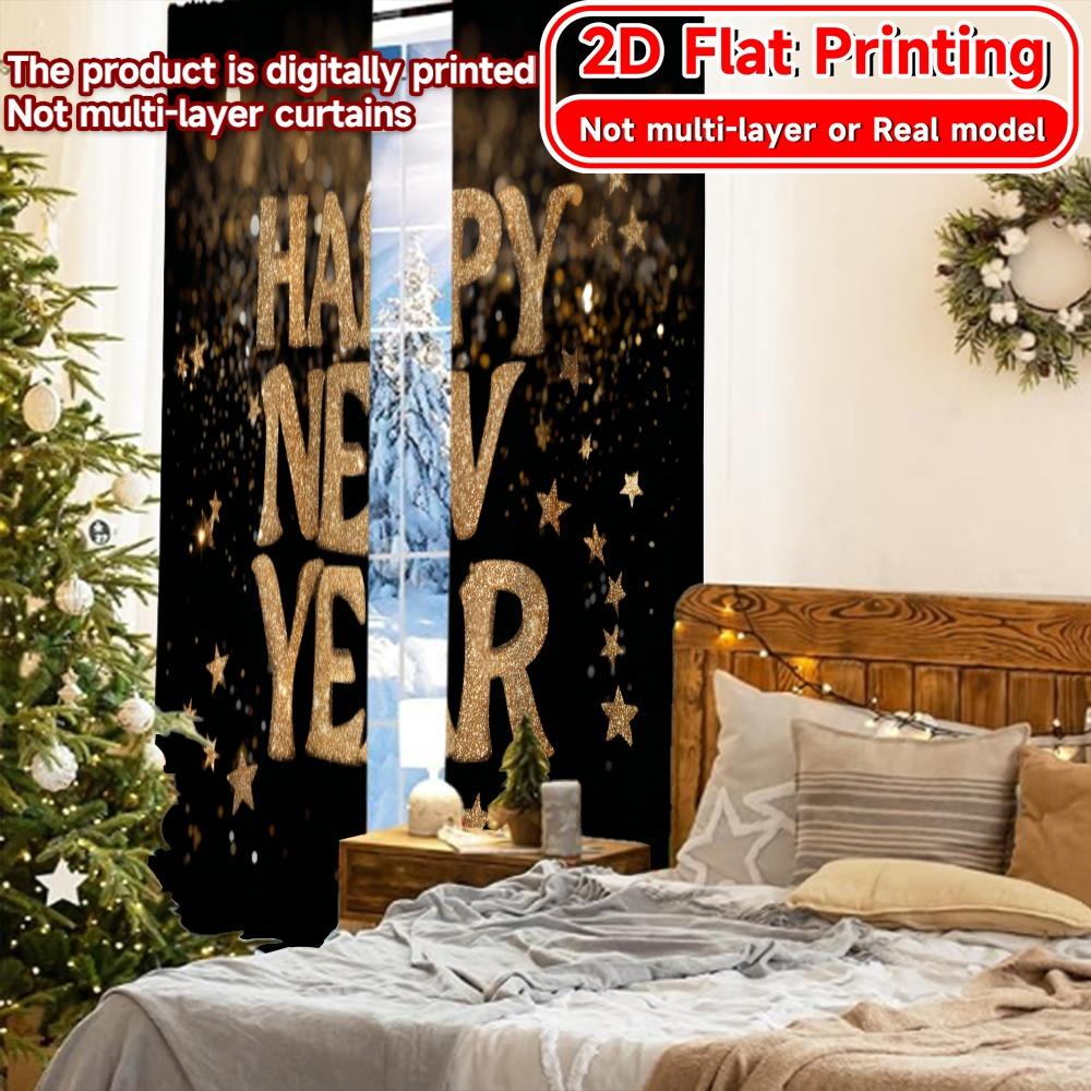 Set Of 2 Modern Flat Printing New Year Glow Curtain Fabric Versatile Polyester Curtains Room Decor Ldeal Living For Made