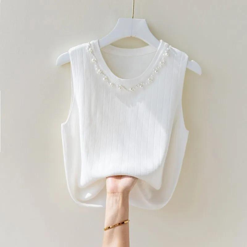 

WTEMPO Жемчужные украшения из ледяного шелка свободные жилеты-камизолы женские весна-лето без рукавов внутренняя трикотажная нижняя часть топов S белый