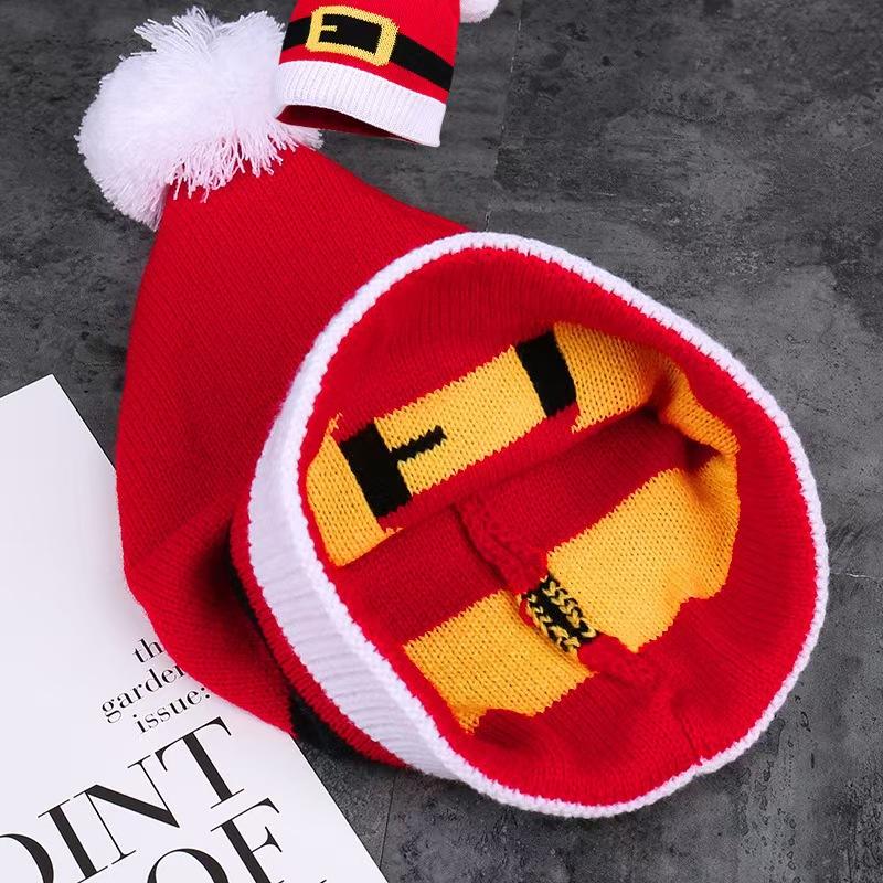 Christmas Party Hat Santa Claus Knitted Beanie For Adults Red Green Striped Christmas Gift