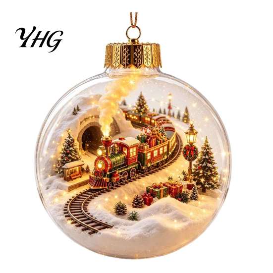 Xmas Fireplace Hanging Ornaments Glowing Christmas Story Ornament, Light-Up 3D Ball with Warm LED, Mini Garden Holiday Scene Clear Decoration