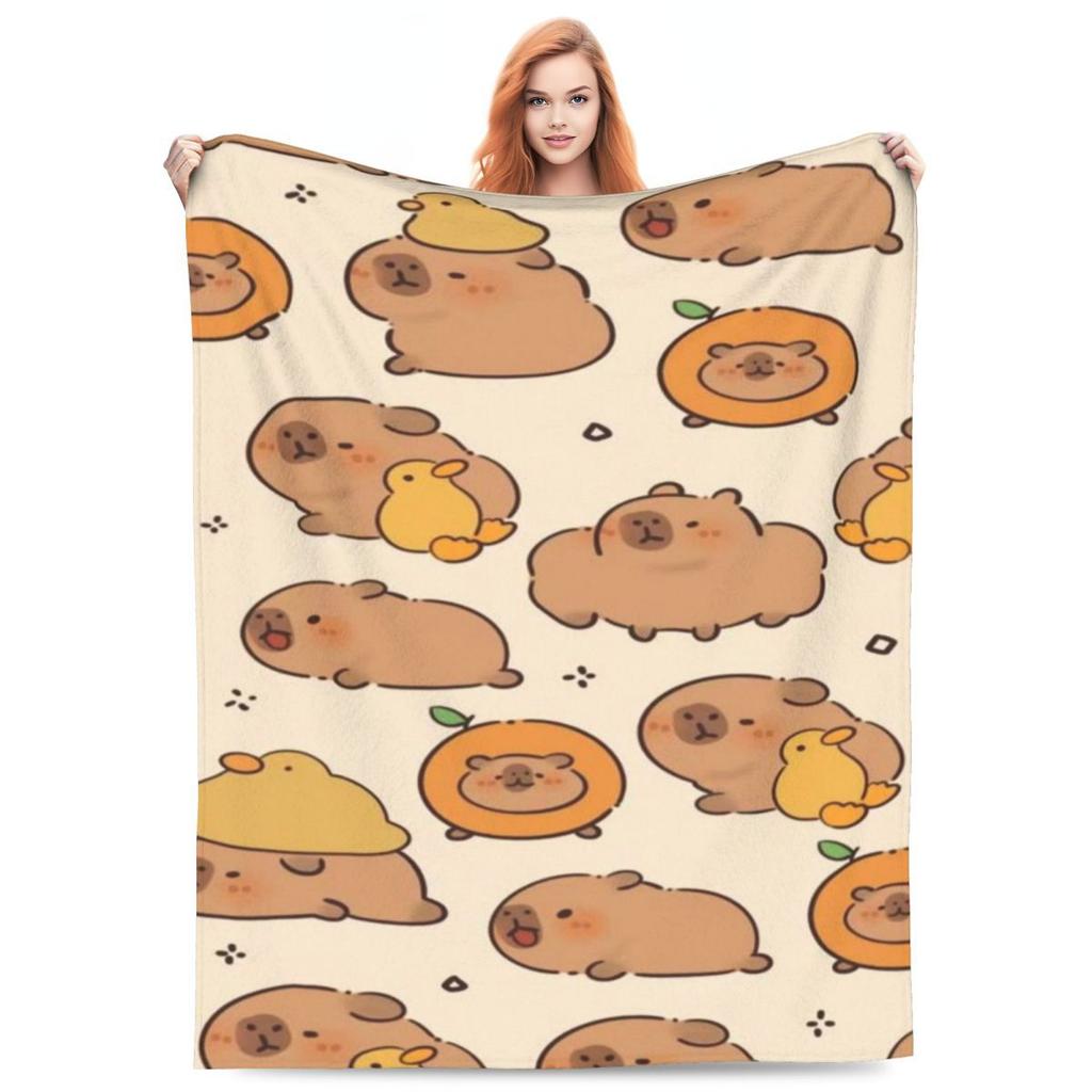 Capybara Nap Blanket Sofa Blanket Cute Thermal Bed Blanket Camping Soft Blanket Bedding