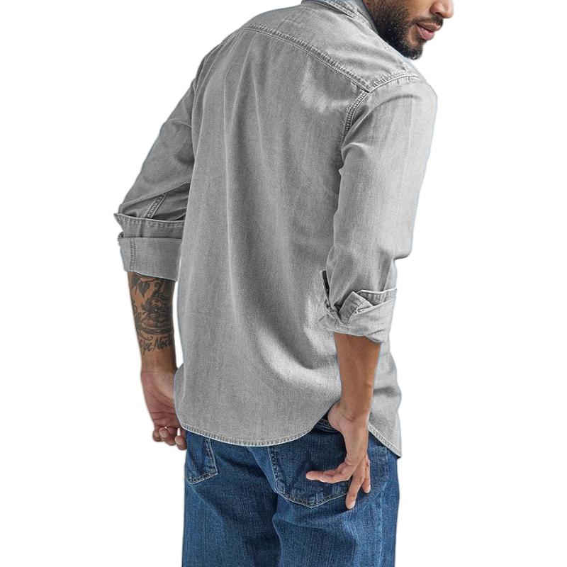 Pánská ležérní džínová košile s dlouhým rukávem na knoflíky, vintage praná kovbojská košile, outdoorové pracovní topy