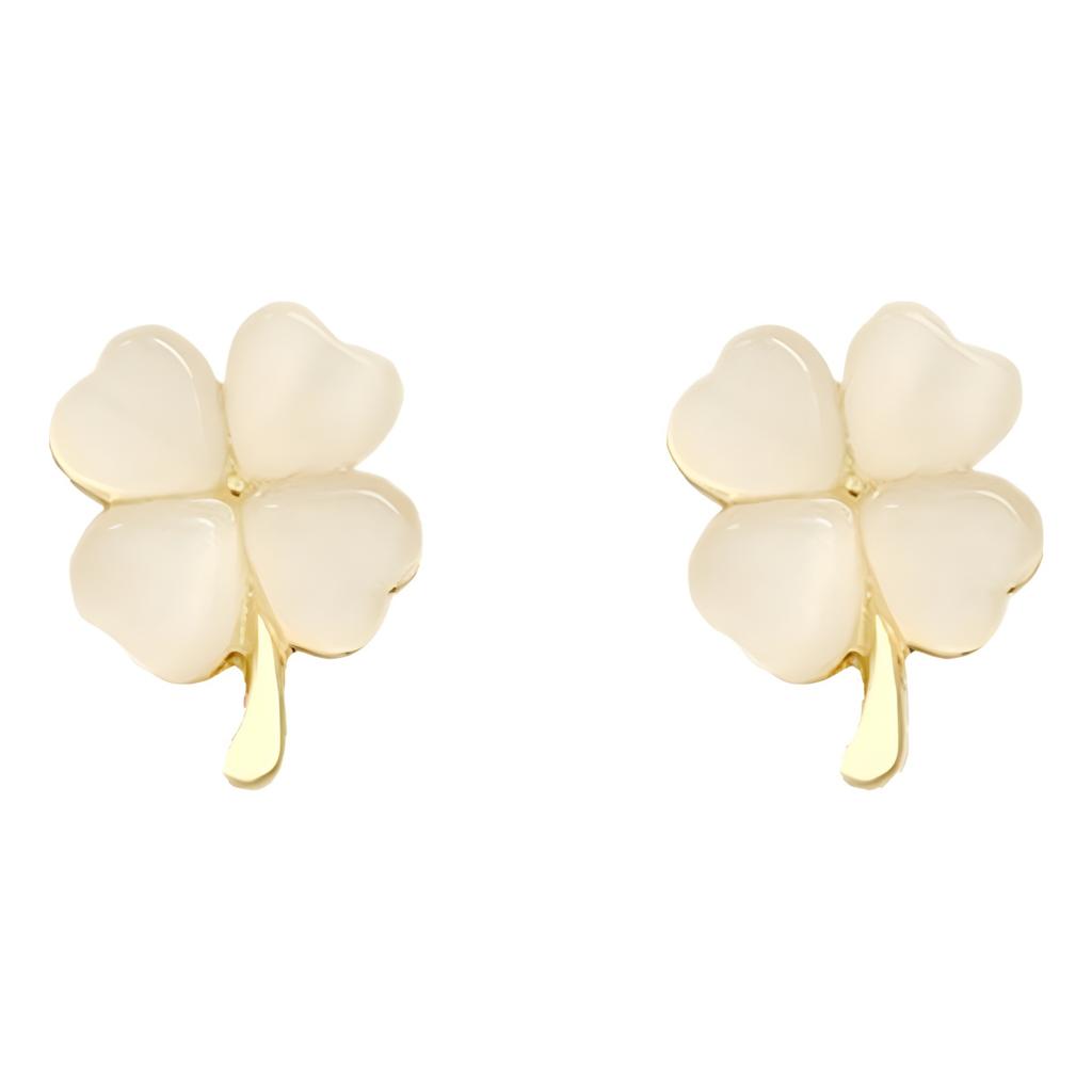 S925 Silver Needle Opal Four-Leaf Clover Earrings Summer Small Fresh Earrings Trendy Niche High-End Stud Earrings Women