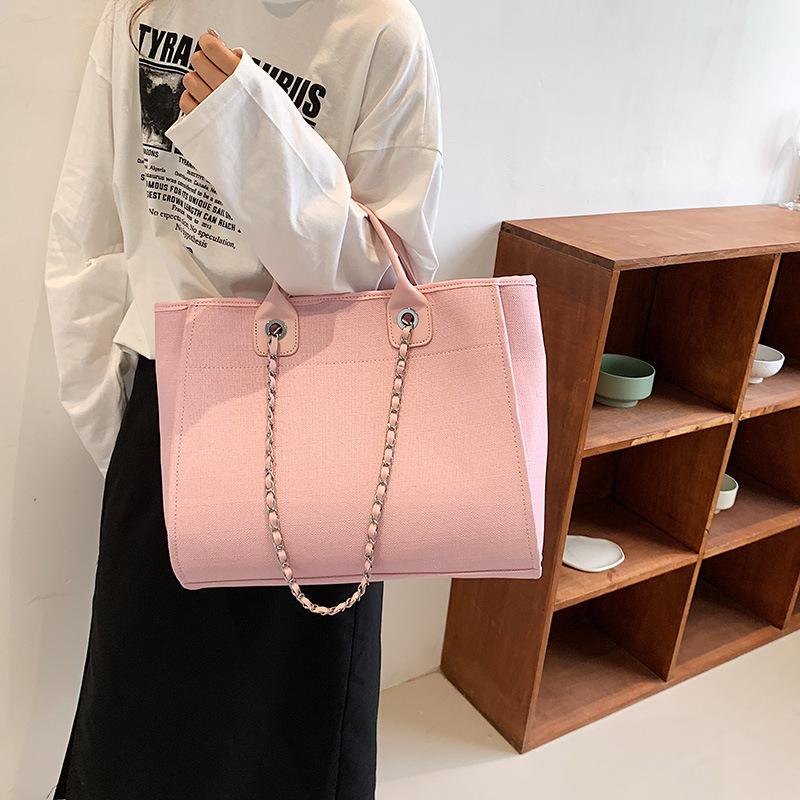 Women's Bag New Fashionable Texture Shoulder Handbag Large Capacity Canvas Chain Tote Bag Tide