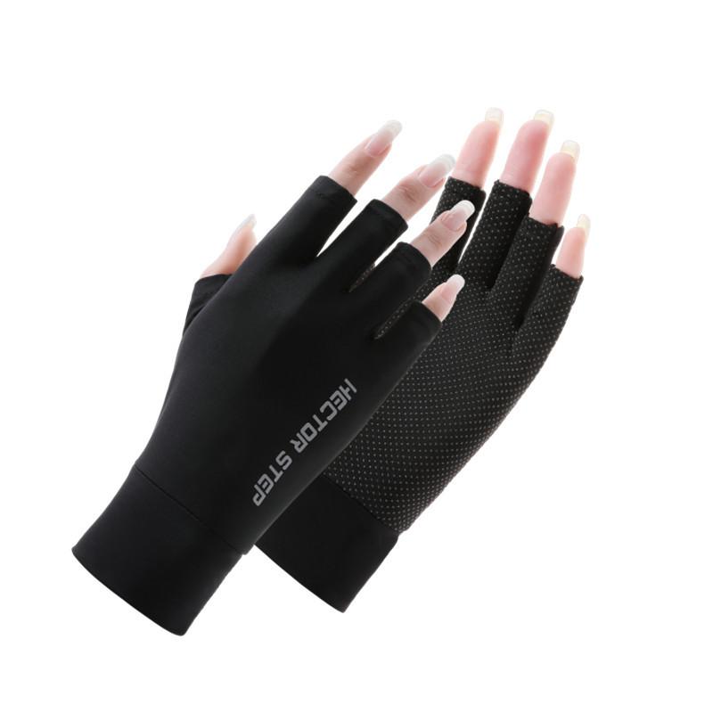 Summer Ice Silk Dew Finger Non-slip Driving Sunscreen Gloves Women's Half Finger UV Protection Manicure Riding Electric Vehicle Gloves