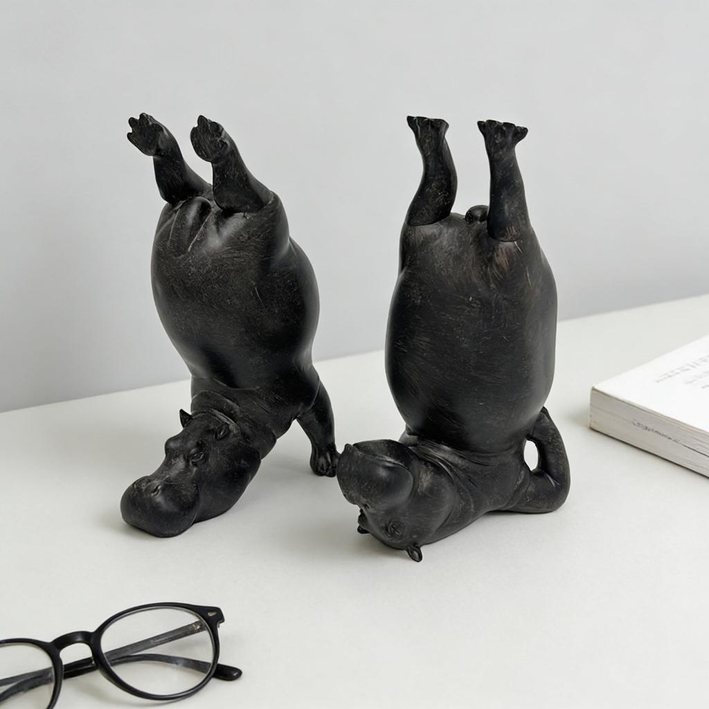 Yoga Hippo Statue Cute Hippopotamus in Meditation Pose Resin Sculpture Funny Desk Decor Unique Gift for Yoga Lovers Relief