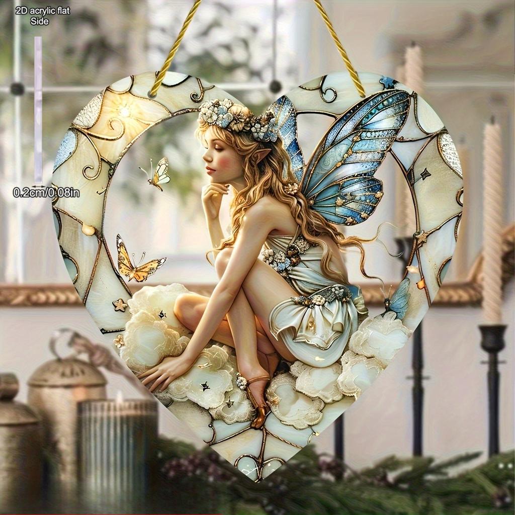 Cloud Fairy Sign Sun Catcher, Stained Window Wall Hanging, Fun Fairy Sign, Acrylic Sign, Heart-Shaped Sign, Goddess Gift, Nurseries, Vintage Home Deco