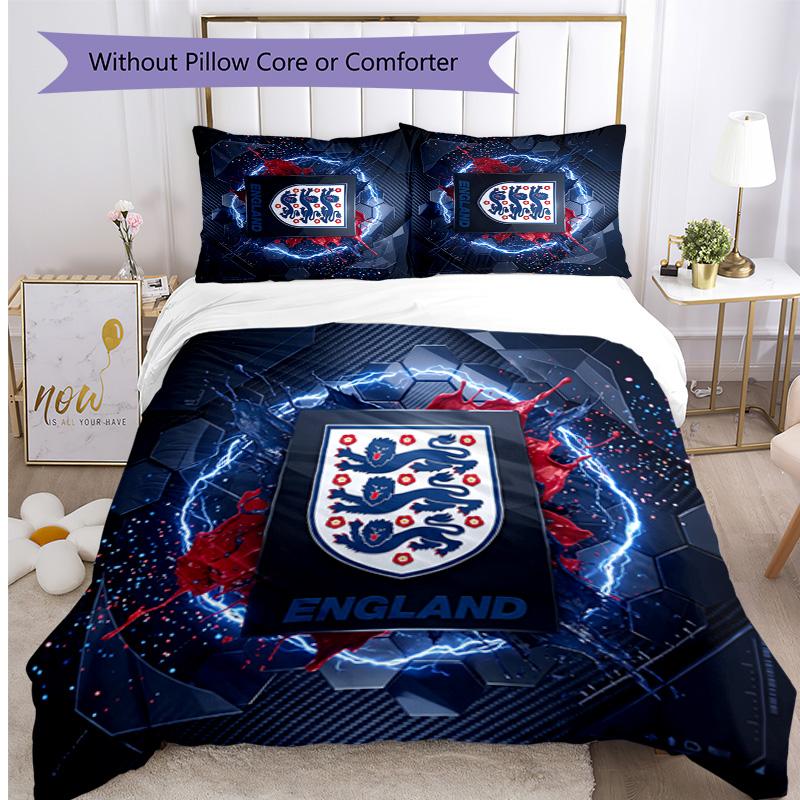 Set Biancheria da Letto Stampata Calcio Inghilterra 3 Pezzi Copriletto Traspirante Accogliente come Regalo per la Casa Nuova o per le Feste