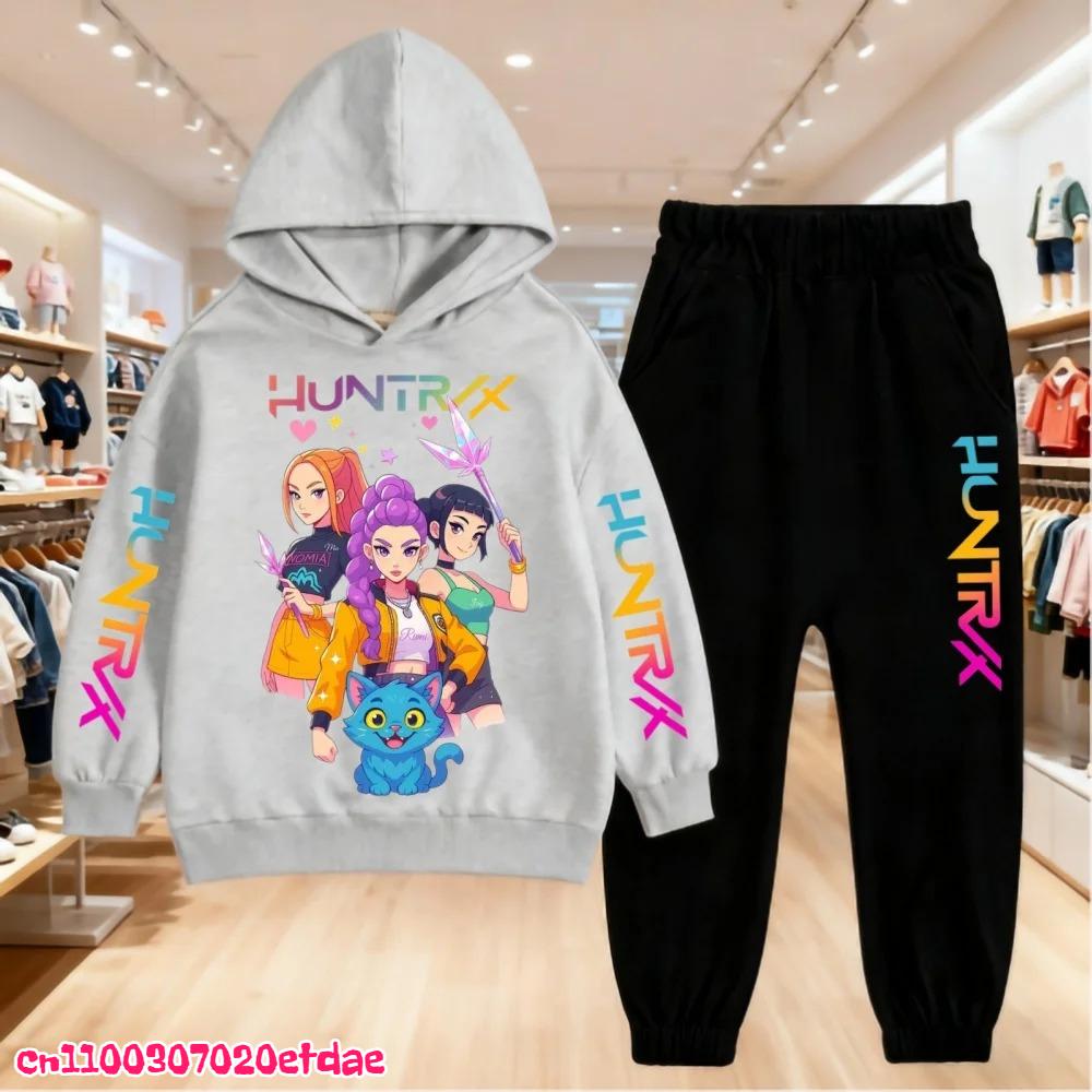 Autumn Winter Children's Hoodie KPop Demon Hunters Clothing Leisure Outerwear Sweatshirt +pants Set Boys Girls Gift