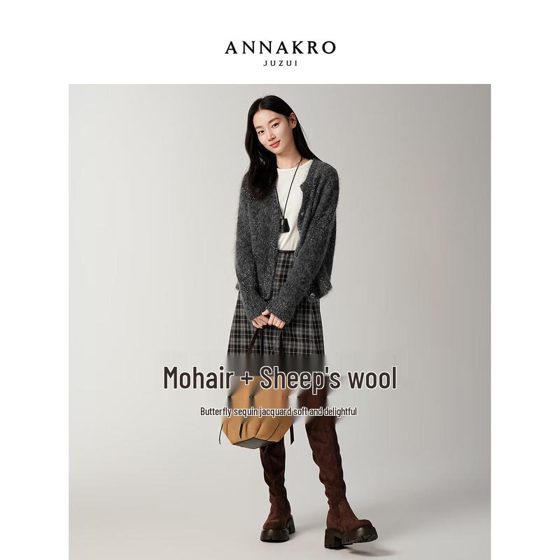 JUZI Annakou Women's Twinkling Stars Mohair Wool Sequin Knit Cardigan