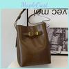 2023 Stylish Minimalist Commuter Light Luxury Bag Buckle Shoulder Crossbody Bag Black Coffee City Simple Pu Bucket Bag