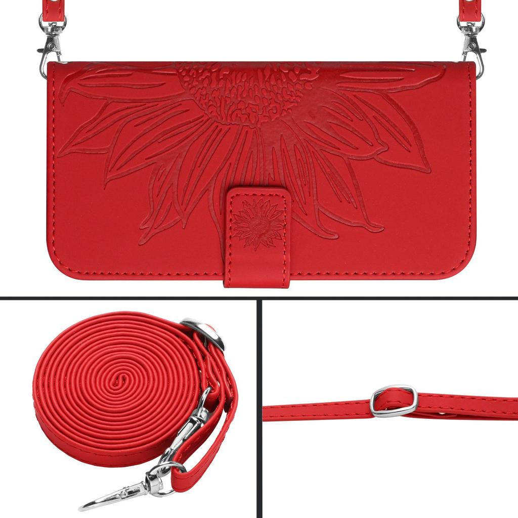 For Oppo Reno13 F 4G/5G Case Sunflower Imprint PU Leather Phone Cover with Long Strap
