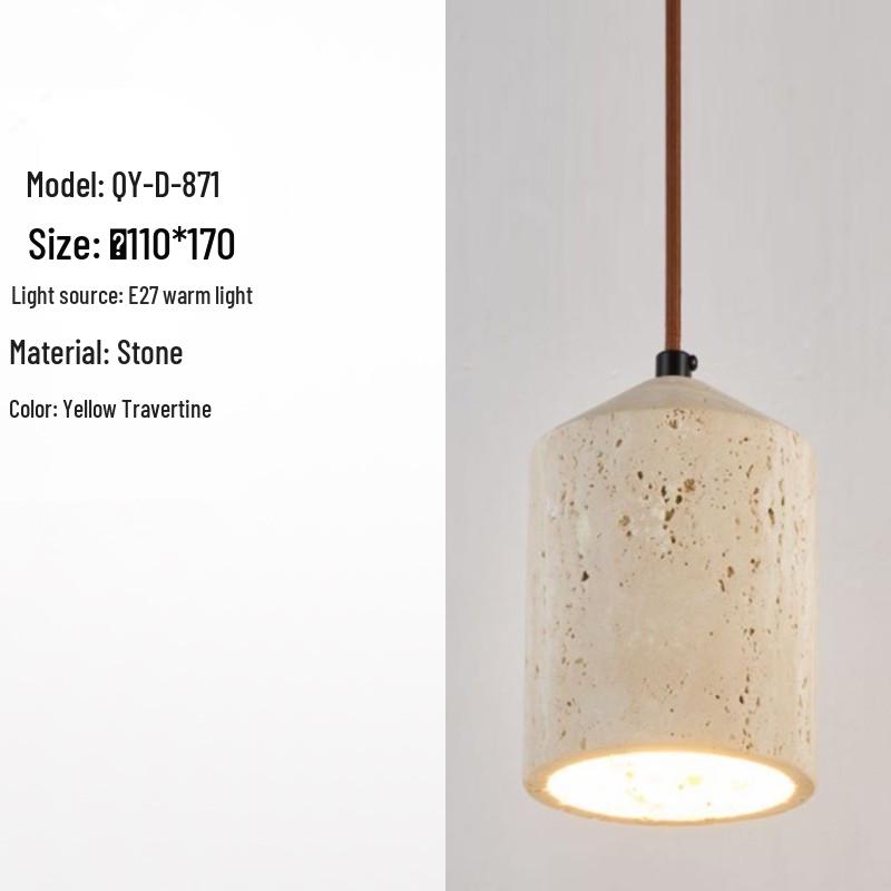 Japanese Wabi-Sabi Yellow Travertine Pendant Light, Retro Mid-Century Style for Bedroom, Homestay, or Restaurant.