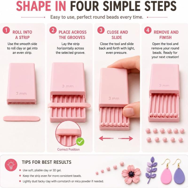 Nagelkunst Perlenroller 4-teiliges Set 3D-Druck Ton Gel Ball Herstellungswerkzeug 2-5 mm Größen für Maniküre zu Hause Tägliche Anwendung