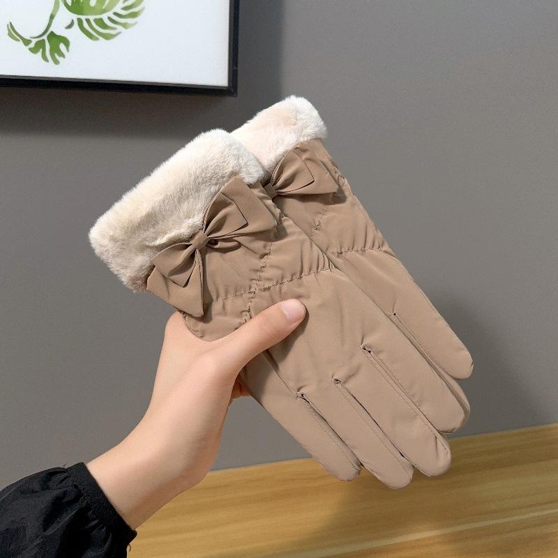 

Теплые перчатки на осень и зиму с бархатной подкладкой, милым бантом Мао Коу, для активного отдыха, велоспорта, вождения, с сенсорным экраном.