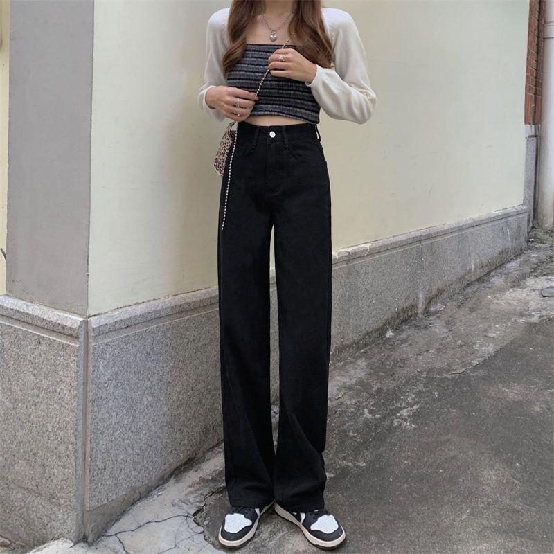 Women's High-Waisted Wide-Leg Jeans - Autumn New Style, Casual Loose Fit, Floor-Length Pants