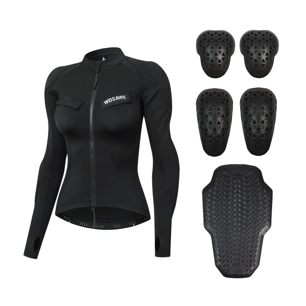 WOSAWE Women's Motorcycle Riding Jacket Long Sleeve Summer Breathable Stretch Shirt with Reflective Design YKK Two Way Zipper