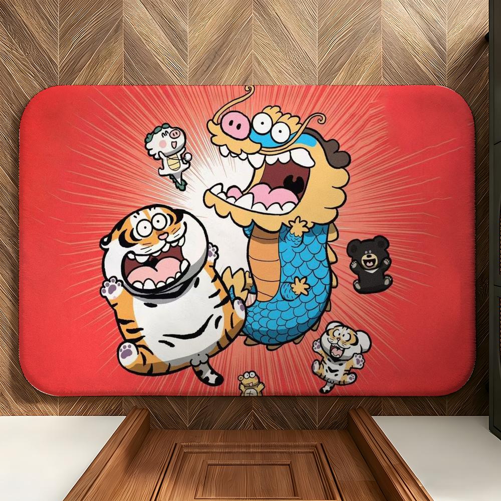 Character I-I'm Not Fat T-Tiger Floor Mat Soft Flannel Entrance Door Mat Non Slip Absorbent Bathroom Bedroom Floor Rug