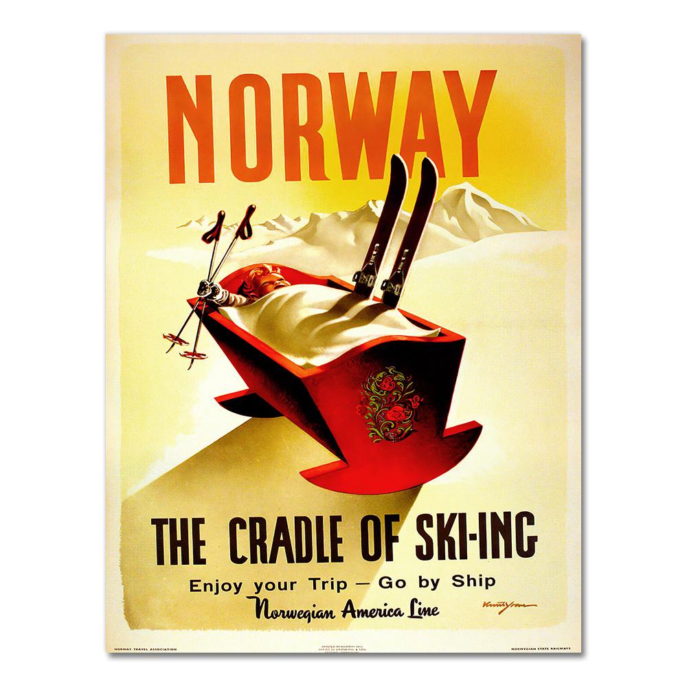 Ski in Norway Norge Fjords Map Vintage Retro Travel Classic Canvas Paintings Kraft Posters Wall Stickers Home Decor Family Gift