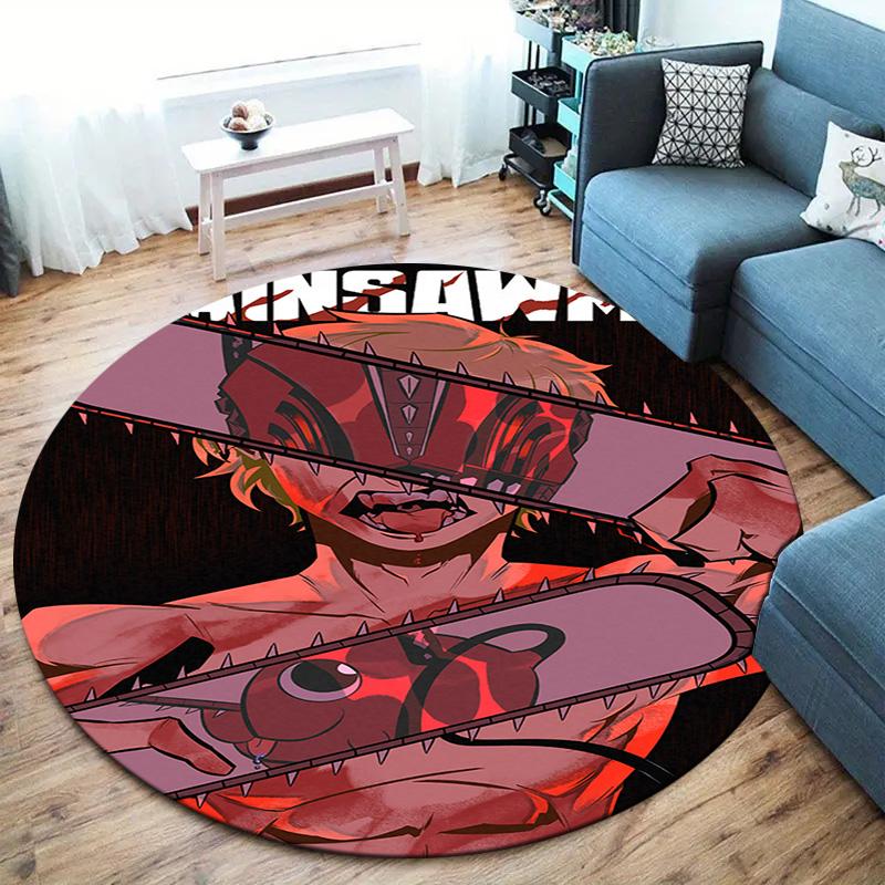 Chainsaw Man Round Area Rug Carpet Rug For Living Room Bedroom Sofa Playroom Decor Nonslip Floor Mat