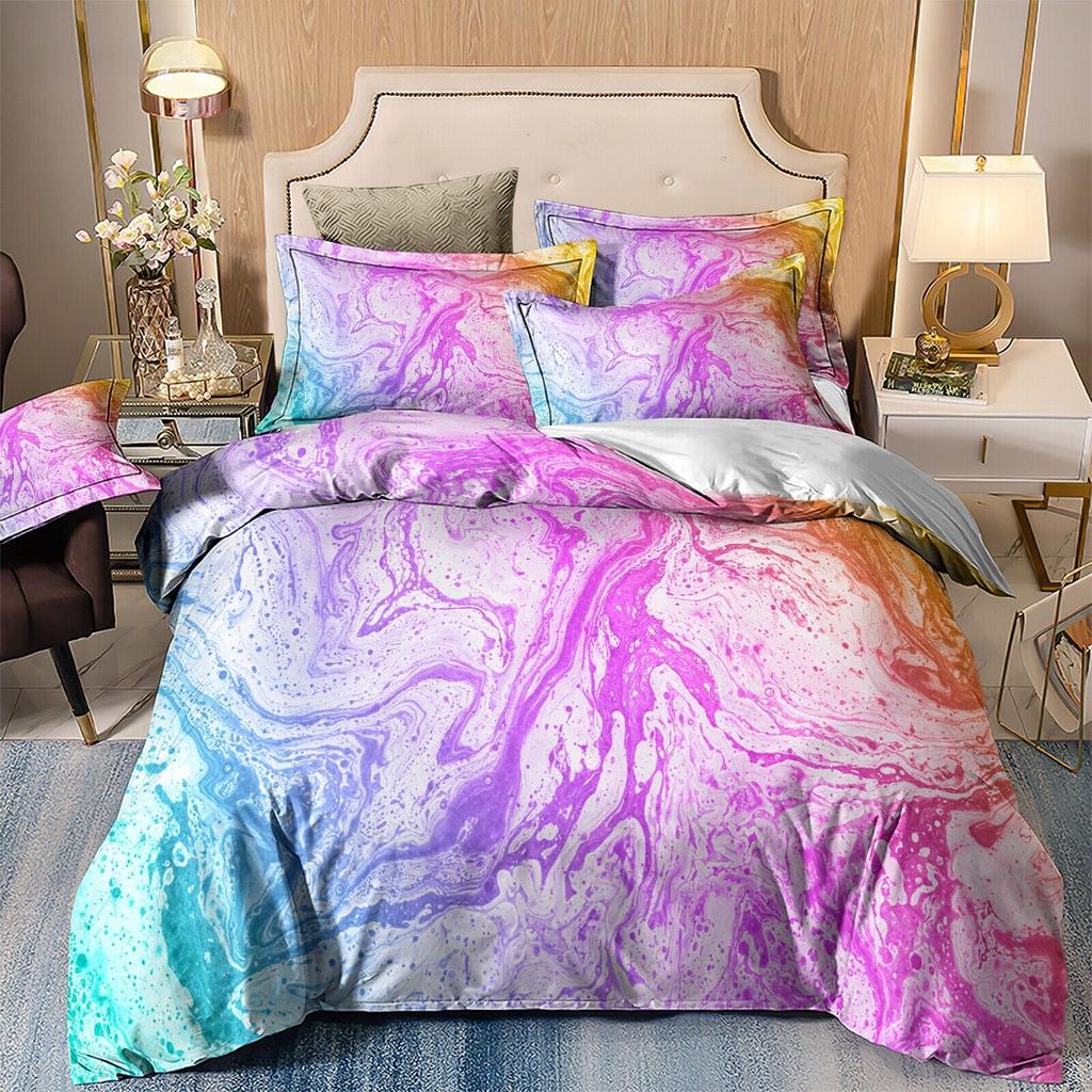 Colorful Floral Marble Quilt Doona Duvet Cover Set Soft Bed All Size Pillowcases