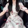 High-End 2026 Summer Floral Rose Puff Sleeve A-Line Dress with Cinched Waist