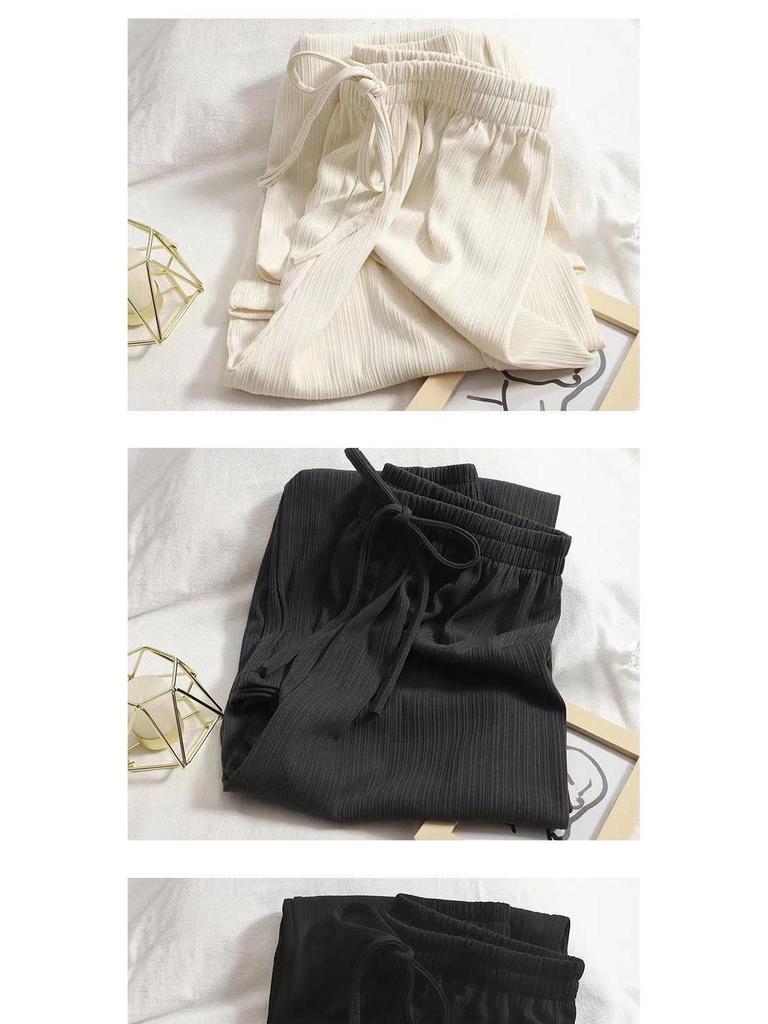 Plus Size Women's Ice Silk Wide-Leg Pants - Summer Thin, Loose, Drape, Slimming, Straight-Cut, Casual.