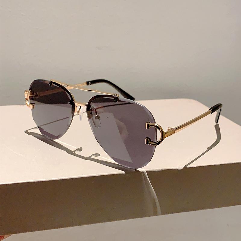 Vintage Rimless Sunglasses Men Classic Double Bridge Pilot Gradient Sun Glasses Women Stylish Trendy Brand Design Shades
