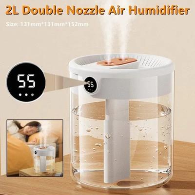 2L Double Nozzle Air Humidifier LCD Humidity Display Large Capacity Aroma Essential Oil Diffuser