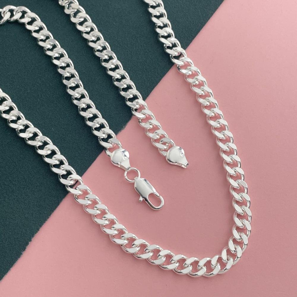 Trendy 8MM Silver-Plated Copper Cuban Necklace - Popular European, American, and Korean Style Available in 18-26 Inches.