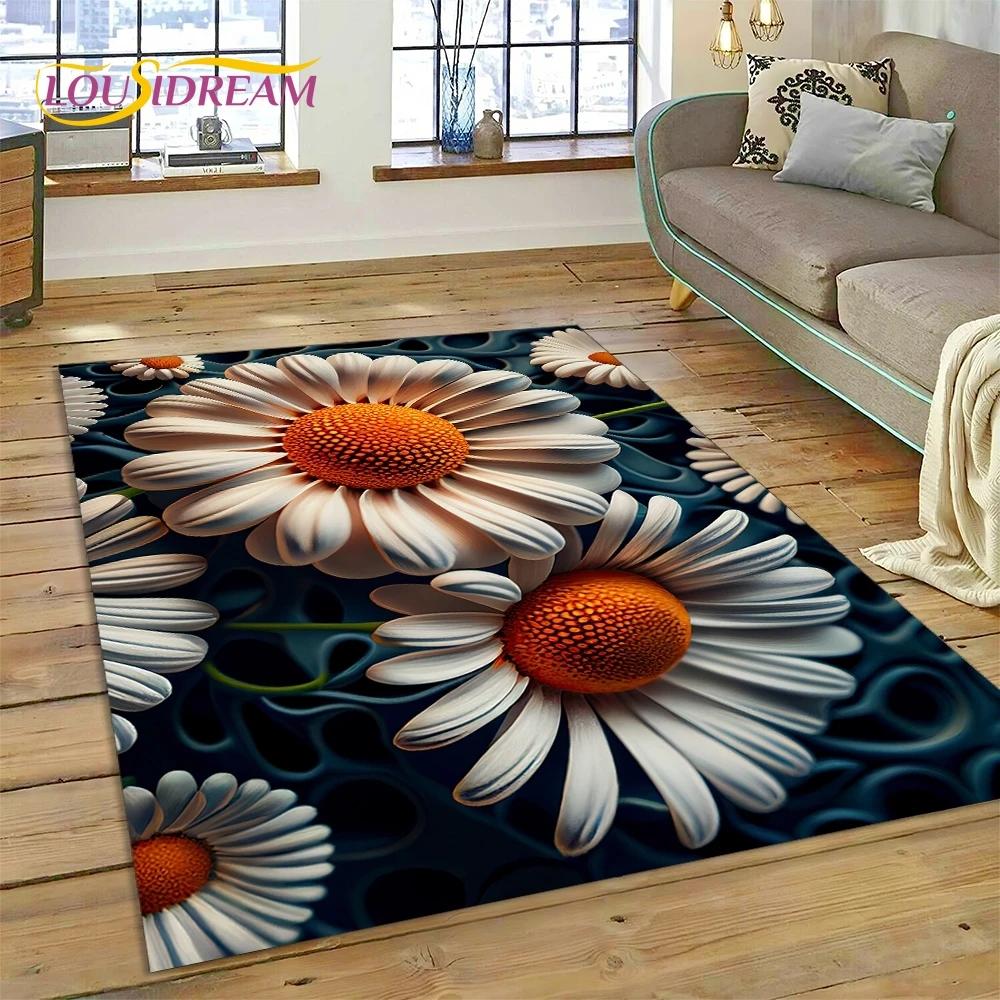 3D Dream Sun Flowers Nordic Daisy Carpet Rug for Bedroom Living Room Home Sofa Decoration,Children Game Large Decor Floor Mat